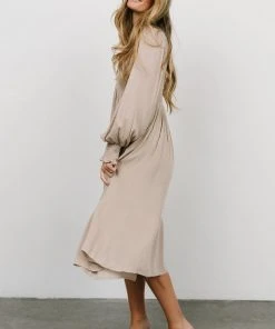 IL Dresses Lainey Smocked Dotted Midi Dress | Beige