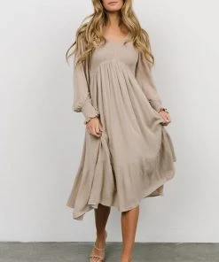 IL Dresses Lainey Smocked Dotted Midi Dress | Beige