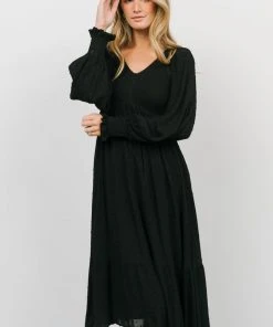 IL Lainey Smocked Dotted Midi Dress | Black