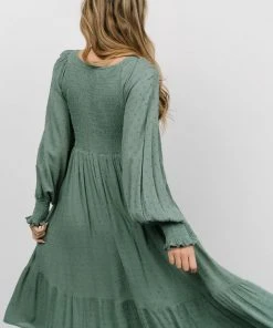 IL Lainey Smocked Dotted Midi Dress | Dark Sage Dresses