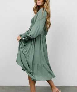 IL Lainey Smocked Dotted Midi Dress | Dark Sage Dresses