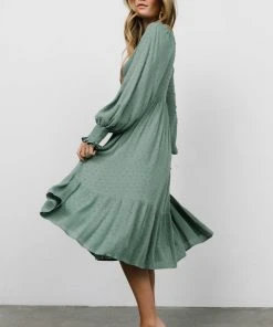 IL Lainey Smocked Dotted Midi Dress | Dark Sage Dresses