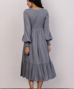 IL Lainey Smocked Dotted Midi Dress | Dusty Blue Dresses