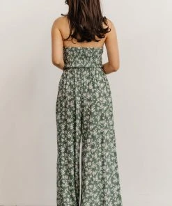 KM Lana Halter Jumpsuit | Green Floral Boho