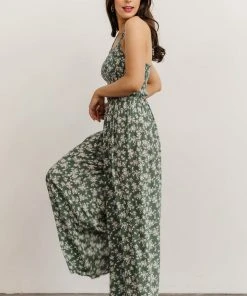 KM Lana Halter Jumpsuit | Green Floral Boho