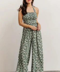 KM Lana Halter Jumpsuit | Green Floral Boho