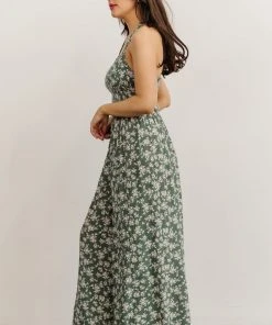 KM Lana Halter Jumpsuit | Green Floral Boho