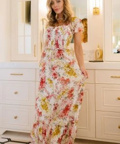 BB Custom Dresses Larissa Maxi Dress | Berry And Golden Floral