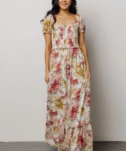 BB Custom Dresses Larissa Maxi Dress | Berry And Golden Floral