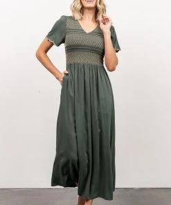 POL Leeds Smocked Maxi Dress | Green