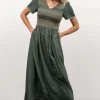 POL Leeds Smocked Maxi Dress | Green