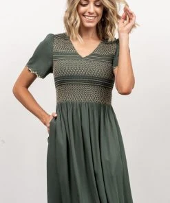 POL Leeds Smocked Maxi Dress | Green