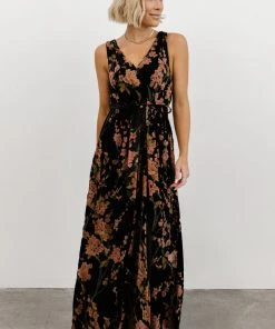 BB Custom Dresses Lennon Velvet Maxi Dress | Black Floral