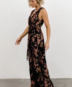 BB Custom Dresses Lennon Velvet Maxi Dress | Black Floral