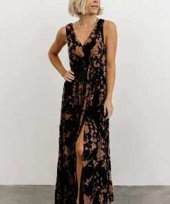 BB Custom Dresses Lennon Velvet Maxi Dress | Black Floral