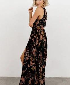 BB Custom Dresses Lennon Velvet Maxi Dress | Black Floral