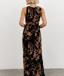 BB Custom Dresses Lennon Velvet Maxi Dress | Black Floral