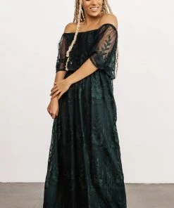 BB Custom Leon Off Shoulder Maxi Dress | Emerald Dresses