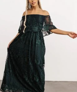 BB Custom Leon Off Shoulder Maxi Dress | Emerald Dresses