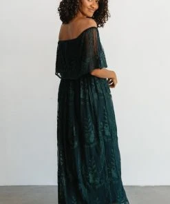BB Custom Leon Off Shoulder Maxi Dress | Emerald Dresses