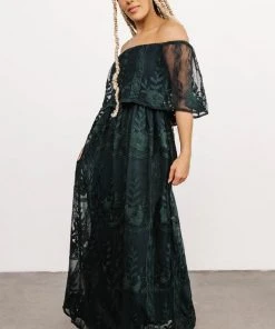 BB Custom Leon Off Shoulder Maxi Dress | Emerald Dresses