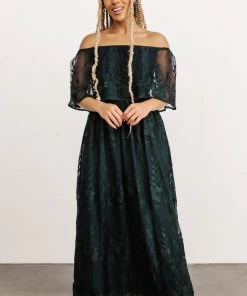 BB Custom Leon Off Shoulder Maxi Dress | Emerald Dresses