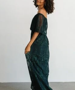 BB Custom Leon Off Shoulder Maxi Dress | Emerald Dresses