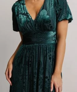 BB Custom Dresses Leslie Embossed Velvet Maxi | Emerald