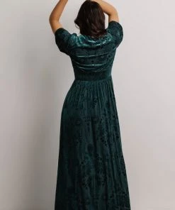 BB Custom Dresses Leslie Embossed Velvet Maxi | Emerald