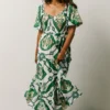FT Dresses Lisandro Puff Sleeve Midi Dress | Ivory + Green Multi Print
