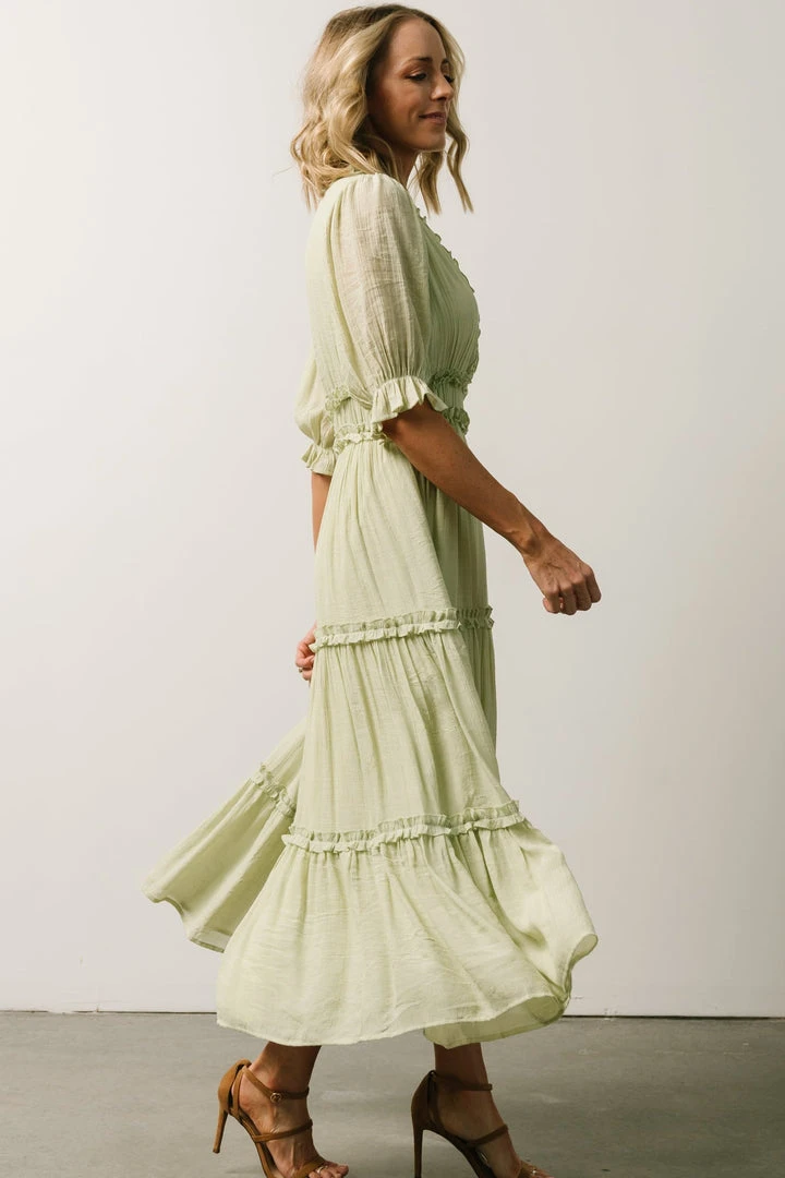 FT Dresses Lonnie Tiered Midi Dress | Light Green 4 FT Dresses Lonnie Tiered Midi Dress | Light Green