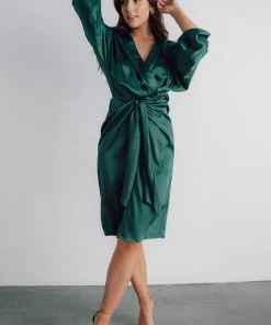 DD Luanna Satin Midi Dress | Hunter Green Dresses