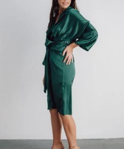 DD Luanna Satin Midi Dress | Hunter Green Dresses