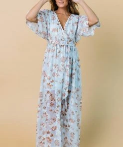 BB Custom Luca Jacquard Kimono Maxi Dress | Blue Camel