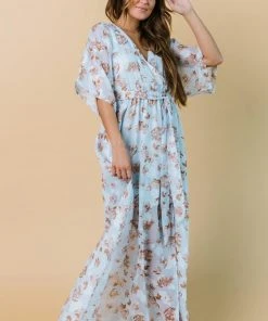 BB Custom Luca Jacquard Kimono Maxi Dress | Blue Camel