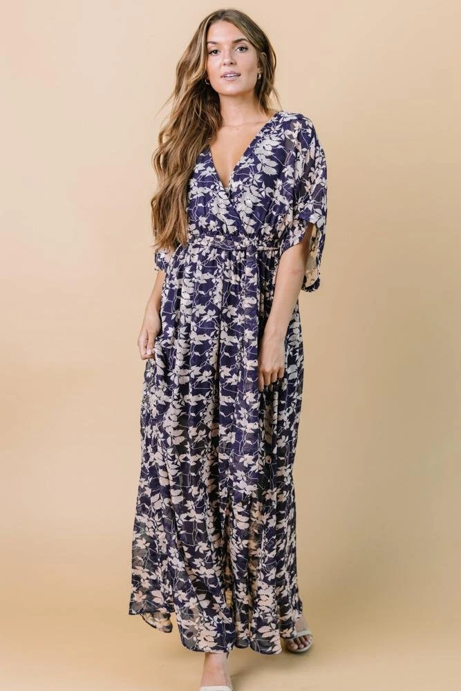 BB Custom Luca Jacquard Kimono Maxi Dress | Blue + Pink Floral Dresses 4 BB Custom Luca Jacquard Kimono Maxi Dress | Blue + Pink Floral Dresses
