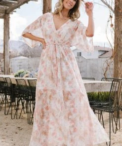 BB Custom Luca Jacquard Kimono Maxi Dress | Pastel Floral Dresses