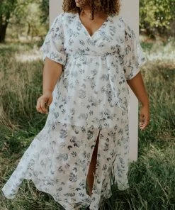 BB Custom Luca Jacquard Kimono Maxi Dress | Slate Blue Dresses