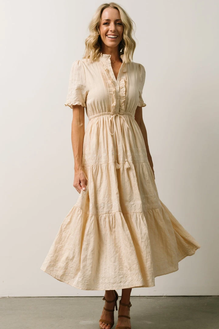 IL Lucy Button Front Midi Dress | Vintage Cream Midi Dresses 1 IL Lucy Button Front Midi Dress | Vintage Cream Midi Dresses