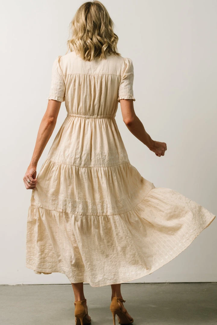 IL Lucy Button Front Midi Dress | Vintage Cream Midi Dresses 3 IL Lucy Button Front Midi Dress | Vintage Cream Midi Dresses