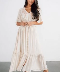 FT Dresses Luz Embroidered Maxi Dress | Natural