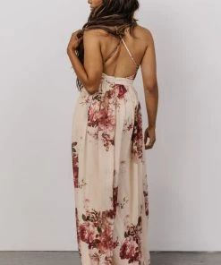 Lyla V Neck Maxi Dress | Natural + Berry Floral Dresses