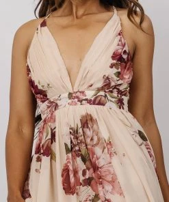 Lyla V Neck Maxi Dress | Natural + Berry Floral Dresses