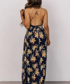 RR Lyla V Neck Maxi Dress | Navy + Gold Multi Floral