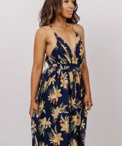 RR Lyla V Neck Maxi Dress | Navy + Gold Multi Floral