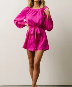 FT Vacation Madrigal Peasant Romper | Magenta