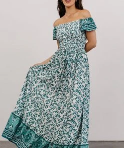 DD Dresses Mae Off Shoulder Maxi Dress | Teal Floral