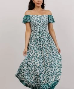 DD Dresses Mae Off Shoulder Maxi Dress | Teal Floral