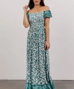 DD Dresses Mae Off Shoulder Maxi Dress | Teal Floral