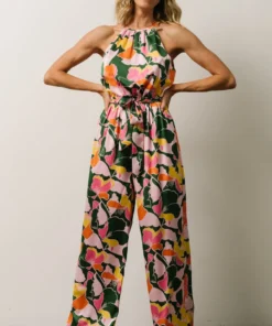 SL Mallory High Neck Jumpsuit | Pink + Green Multi Floral